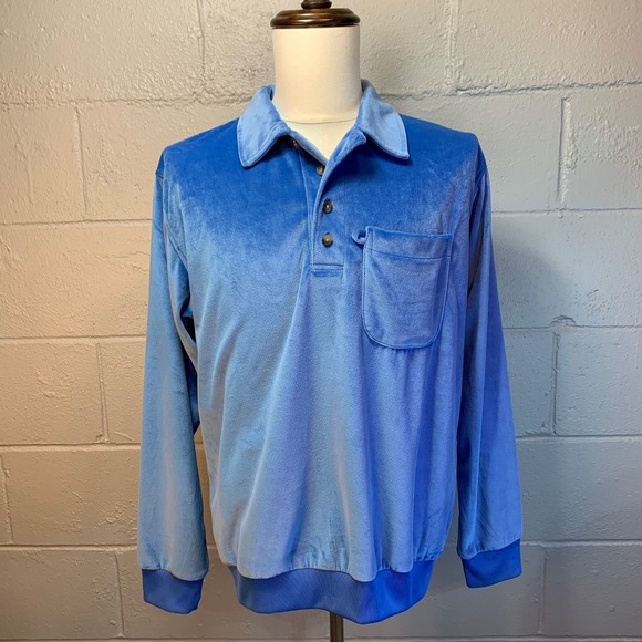 Haband Other - Haband Men's Blue Velvet Pullover Long Sleeve Collared Shirt Size Medium